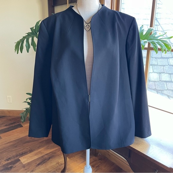 Tahari ASL Collarless Black Minimalist Neutral Blazer Jacket - Picture 1 of 12